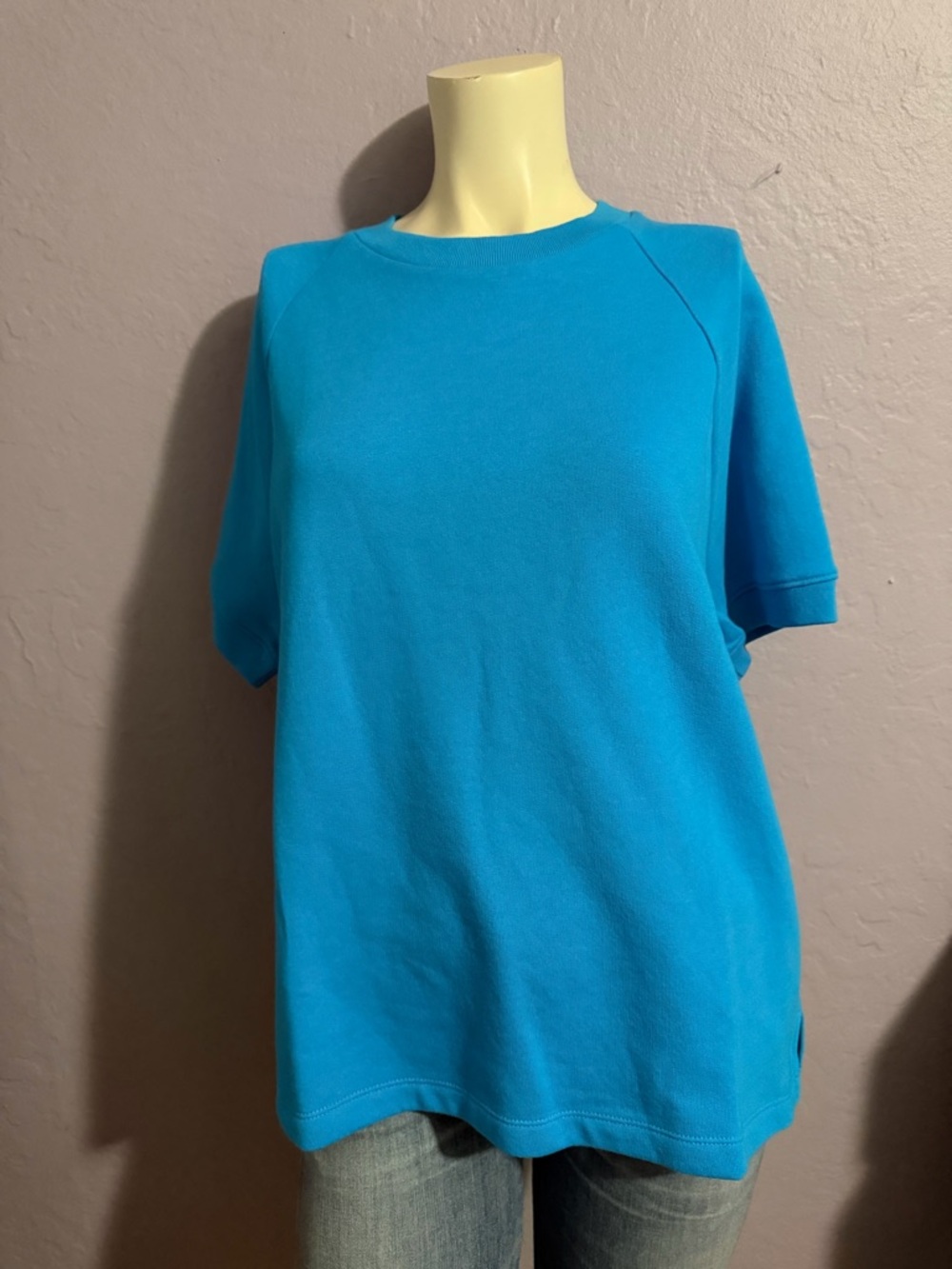 Pink Bright Turquoise Blue Crewneck Short Sleeve Top